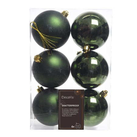 6x Donkergroene kerstballen 8 cm  glanzende/matte kunststof/plastic kerstversiering