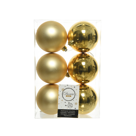 6x Gouden kerstballen 8 cm glanzende/matte kunststof/plastic kerstversiering