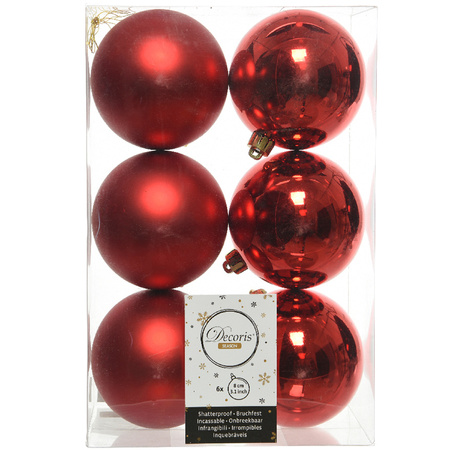 6x Kerst rode kerstballen 8 cm  glanzende/matte kunststof/plastic kerstversiering