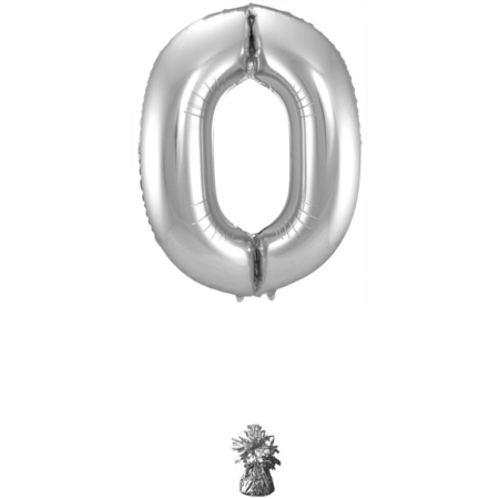 Folie ballon van cijfer 0 in het zilver 86 cm