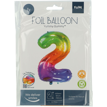 Foil balloon number 2 in multi-color 86 cm