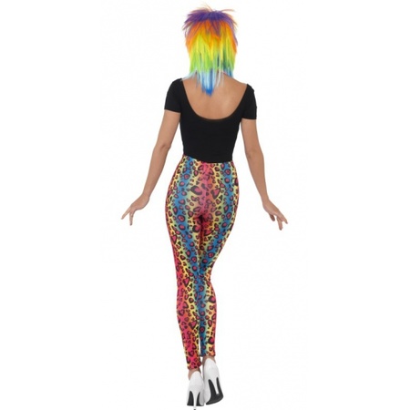 Verkleedkleding foute legging met gekleurde luipaardprint/panterprint voor dames/volwassenen