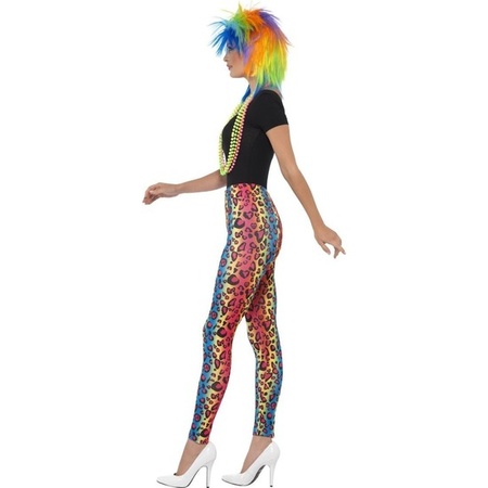 Verkleedkleding foute legging met gekleurde luipaardprint/panterprint voor dames/volwassenen