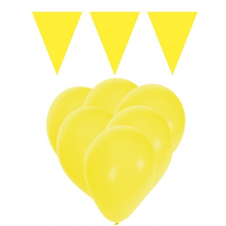 Feestpakket geel 15 ballonnen met 2 vlaggenlijnen