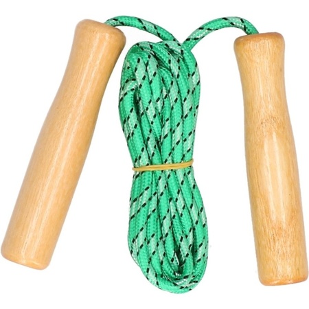 Groen springtouw met houten handvaten 236 cm