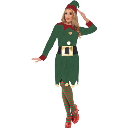 Carnaval/feest kerst elfen jurk verkleedoutfit groen/rood voor dames