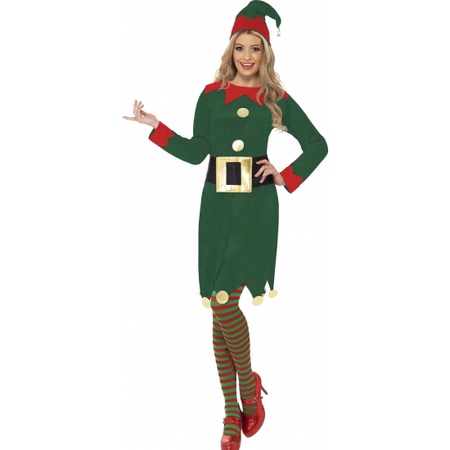 Carnaval/feest kerst elfen jurk verkleedoutfit groen/rood voor dames