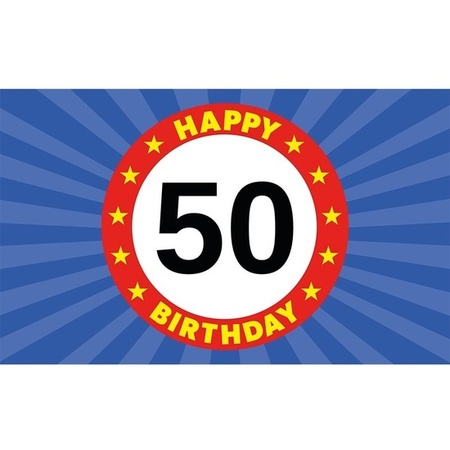 Happy Birthday 50 jaar versiering vlag 150 x 90 cm - Partyshopper feestartikelen winkel