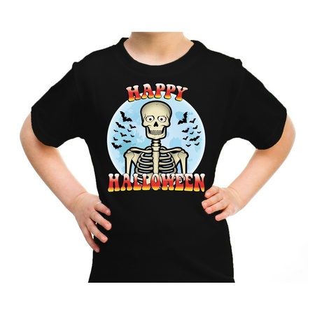 Happy Halloween skelet verkleed t-shirt zwart voor kinderen