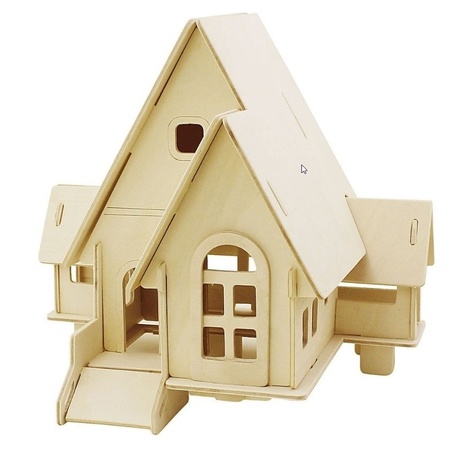 Houten 3D bouwpakket huis met puntdak 22 x 17 x 20 cm