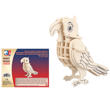 Houten 3D puzzel papagaai 23 cm