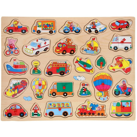 Houten knopjes/noppen puzzel voertuigen thema 45 x 35 cm speelgoed 
