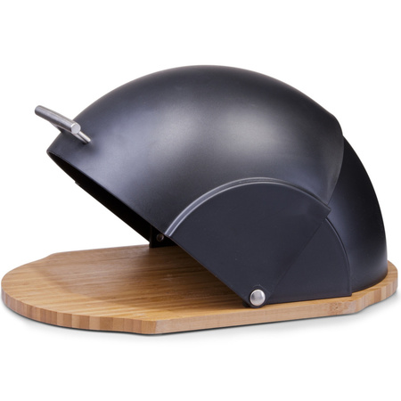 Wooden oval bread bin with black lid 37 cm