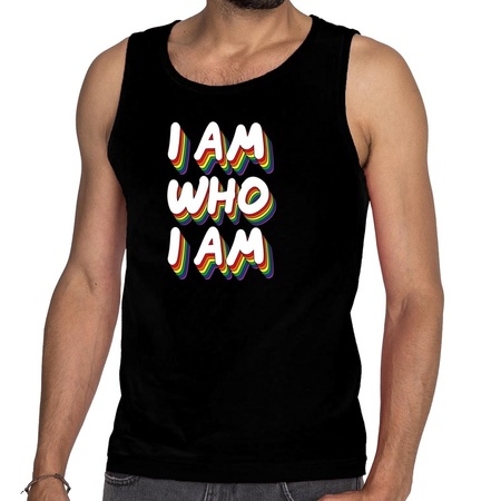 I am who i am gay pride tanktop/mouwloos shirt zwart voor heren
