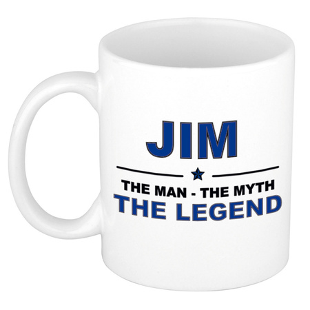 Jim The man, The myth the legend verjaardagscadeau mok / beker keramiek 300 ml