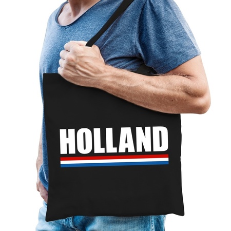 Zwarte katoenen Nederland tas Holland