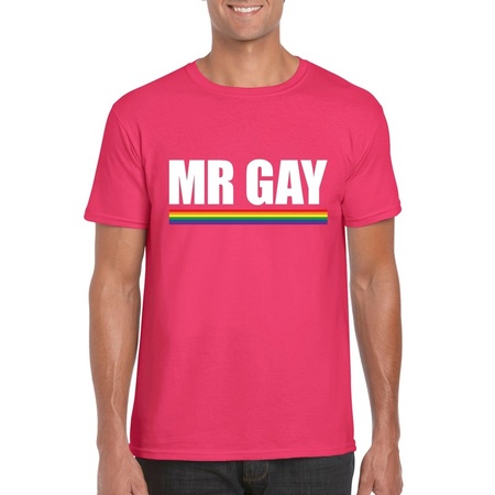 Mr Gay shirt roze met regenboog vlag heren