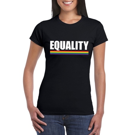 Equality shirt zwart met regenboog vlag dames