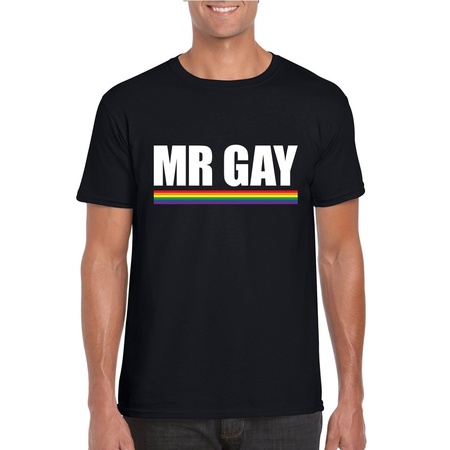 Mr Gay shirt zwart met regenboog vlag heren