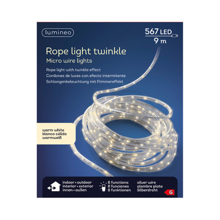 Ropelights warm white 9 meters with twinkle function 567 leds