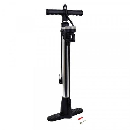 Black bicycle pump with mano meter including bicycle tire reducing nipples 4 pcs