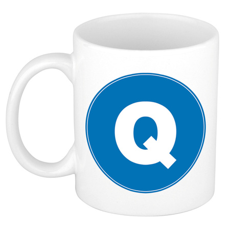 Letter Q blue print coffee mug / tea cup 300 ml