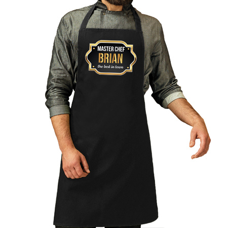 Naam cadeau master chef schort Brian zwart - keukenschort cadeau 
