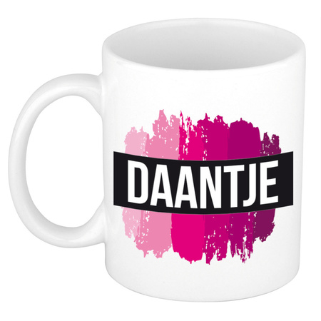 Name mug Daantje  with pink paint marks  300 ml