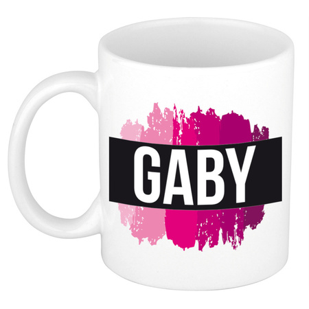Name mug Gaby  with pink paint marks  300 ml