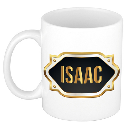 Name mug Isaac with golden emblem 300 ml