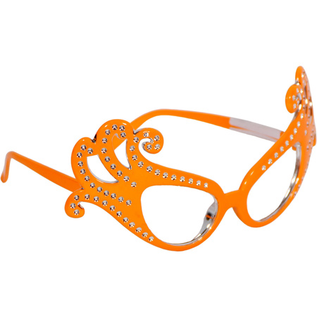 Oranje bril met krullend montuur