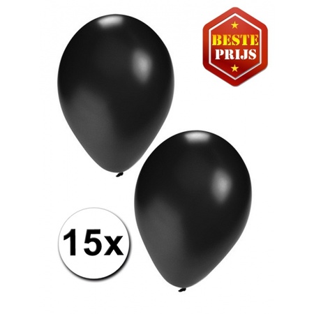 Feestpakket zwart 15 ballonnen met 2 vlaggenlijnen