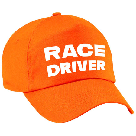 Race driver / auto coureur verkleed pet oranje voor volwassenen