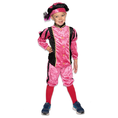 Verkleed Pieten kostuum zwart/roze met baret voor kinderen Sinterklaas/5 december