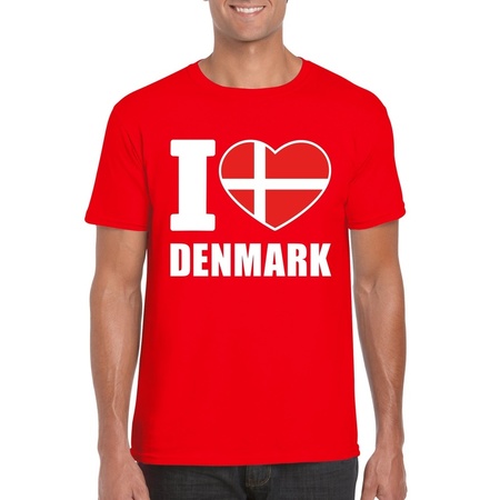 Rood I love Denemarken fan shirt heren