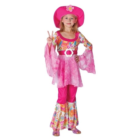 Hippie thema kostuum voor meisjes roze