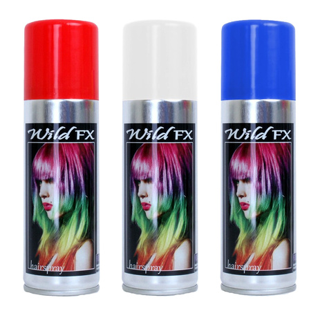 Set of 3x colors hairspray paint 125 ml - Red-white-blue - Flag USA colors