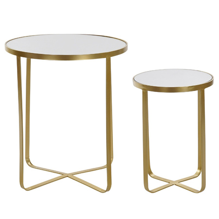 Set of 2x side tables round metal/mirror gold 41/52 cm