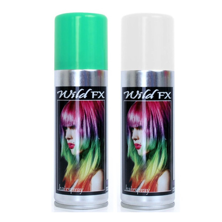 Set of 2x colors hairspray paint 125 ml - Green and White