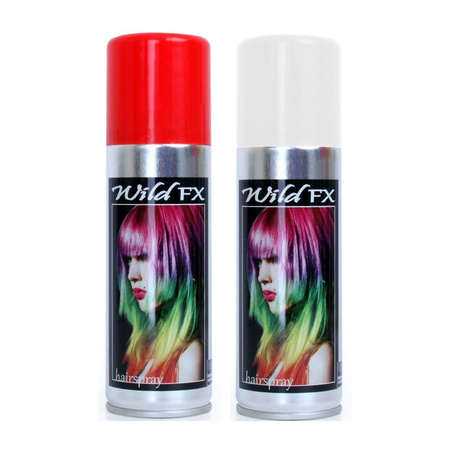 Set of 2x colors hairspray paint 125 ml - Red and White