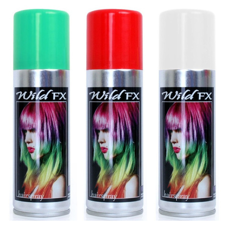 Set van 3x kleuren haarverf/haarspray van 125 ml - Groen, Rood en Wit