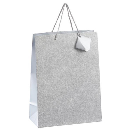 Set van 4x stuks luxe papieren giftbags/cadeau tasjes zilver met glitters 25 x 33 x 12 cm