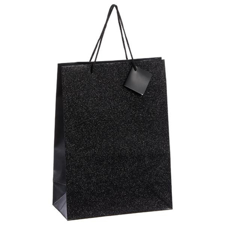 Set van 4x stuks luxe papieren giftbags/cadeau tasjes zwart met glitters 25 x 33 x 12 cm