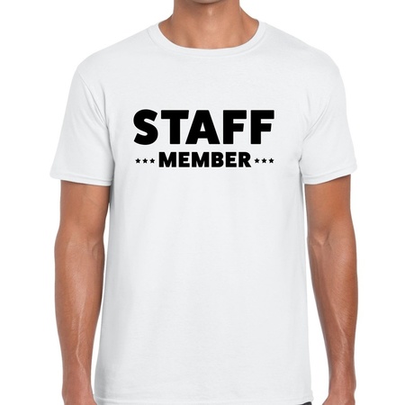 Wit crew shirt met staff member bedrukking voor heren