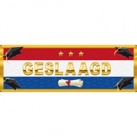 Luxe Nederland geslaagd vlag 150 cm met gratis sticker