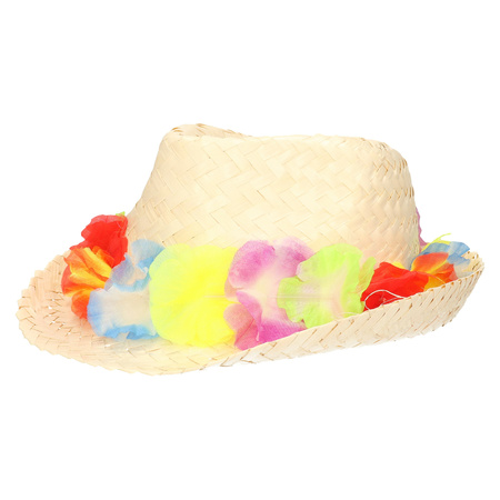 Toppers in concert - Stro verkleed hoedje met Hawaii party krans