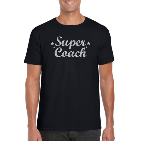 Super Coach cadeau t-shirt met zilveren glitters op zwart voor heren