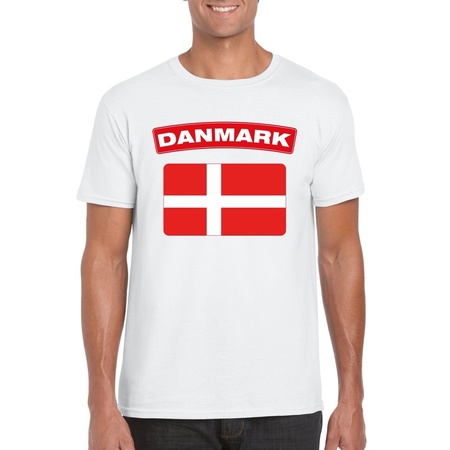 T-shirt wit Denemarken vlag wit heren