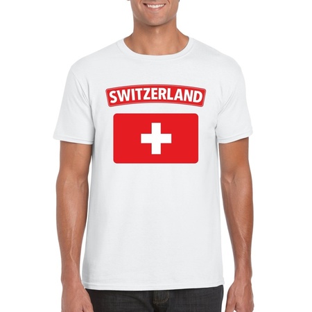 T-shirt wit Zwitserland vlag wit heren