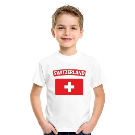 T-shirt wit Zwitserland vlag wit jongens en meisjes